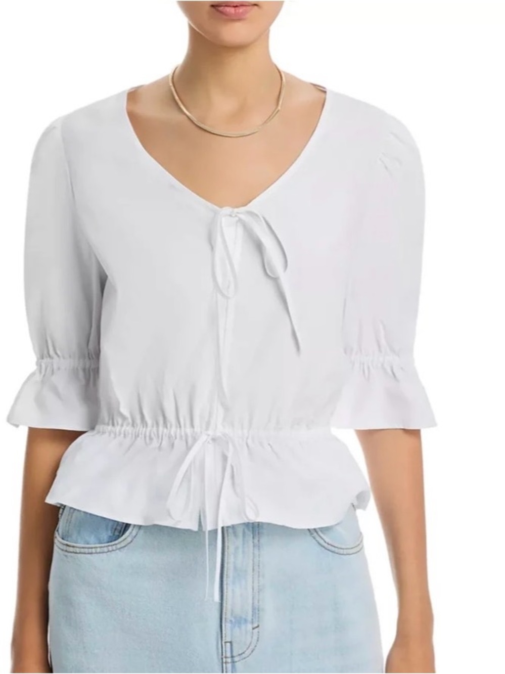SINGLE THREAD STRETCH POPLIN ELBOW SLEEVE TOP